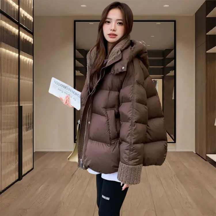 美拉德加厚棉衣女款爆款2025新款冬季时尚气质连帽棉服外套保暖潮