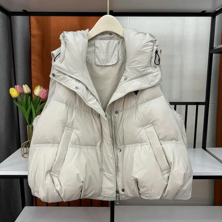 欧货纯色连帽显瘦棉服马甲女2025秋冬季新款时尚休闲宽松百搭外套