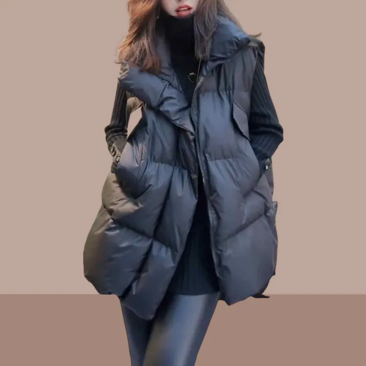 2025秋冬季新款女士时尚大口袋立领设计感马甲保暖棉服外套潮