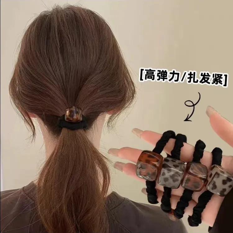 韩国冰透方糖亚克力豹纹复古发绳气质简约高弹力面膜发圈马尾565
