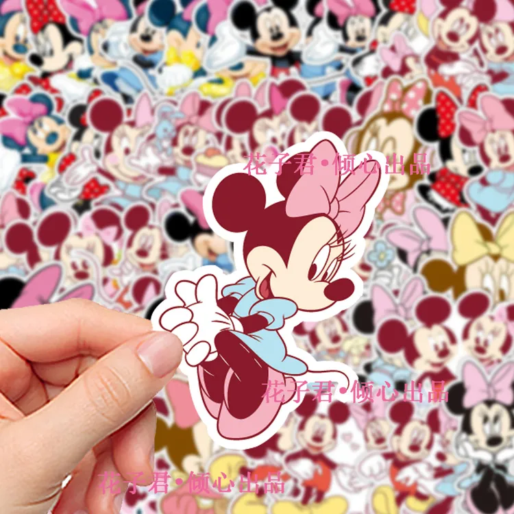 50张米老鼠米妮贴纸卡通可爱ins风装饰diy手机壳桌面手账贴画防水