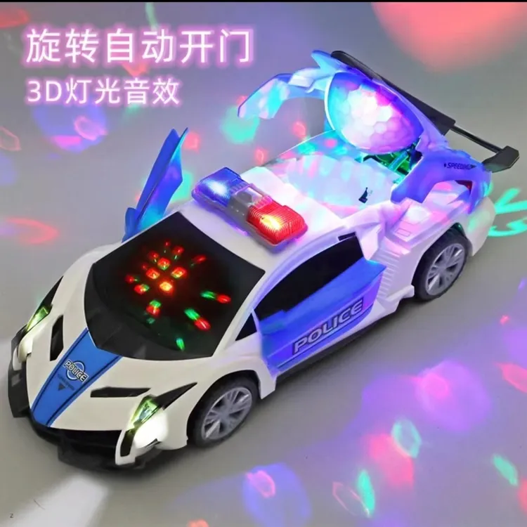 0-3岁儿童炫酷电动万象360度旋转变形警车声光音乐电动警车玩具