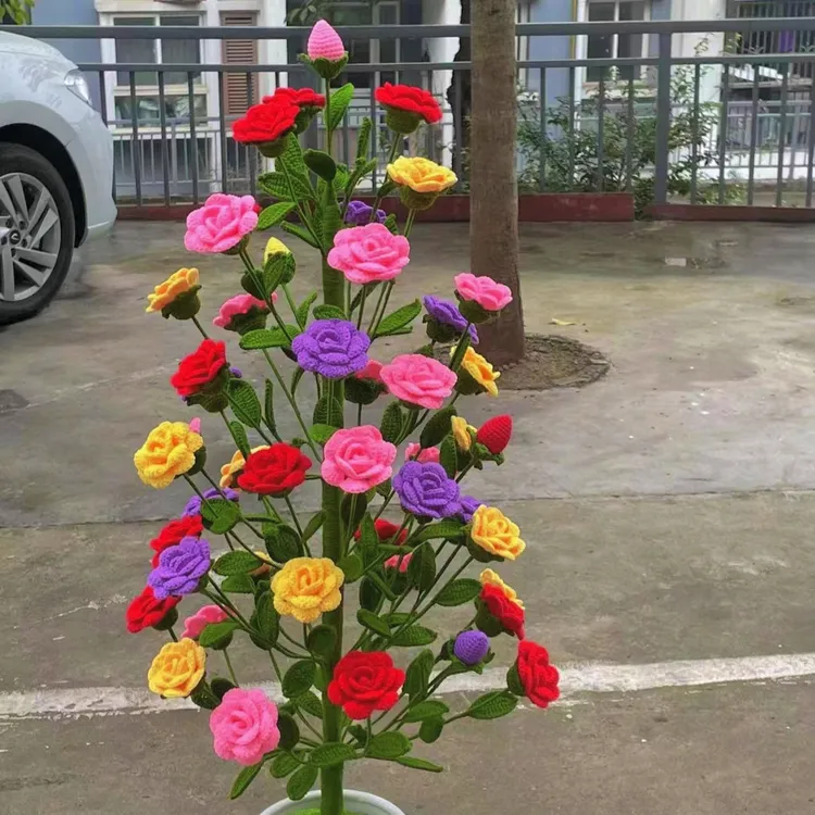 小刘家。大盆栽彩色玫瑰花材料包,49朵材料,带钩织教学特大