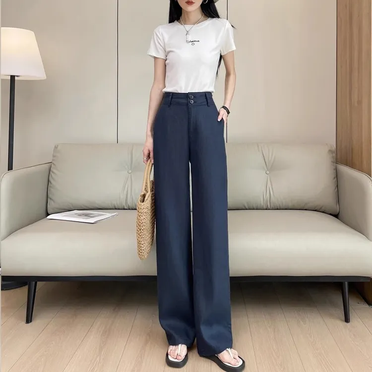 亚麻阔腿裤女2025夏季新款高腰宽松薄款休闲裤垂感直筒裤山本裤女