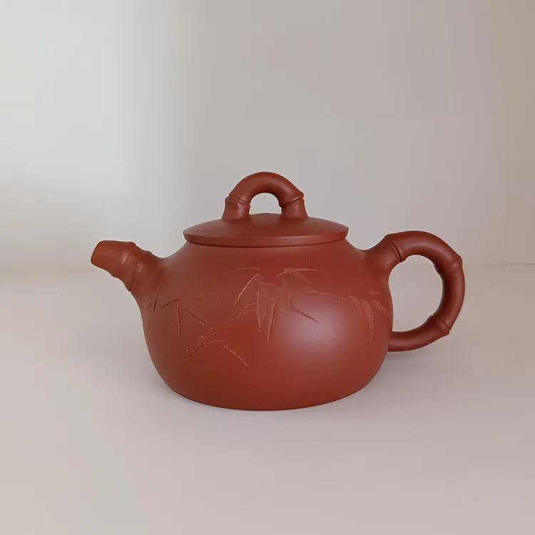 紫砂壶竹福 手工清水泥制作 180cc 正宗紫砂壶 刻绘壶家用泡茶壶