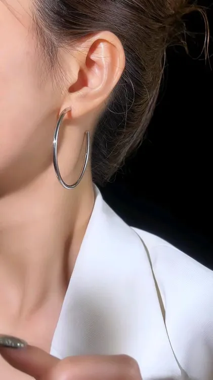 铜合金耳饰 极简欧美风嘻哈潮酷夸张hoop大圆环C形防过敏耳环