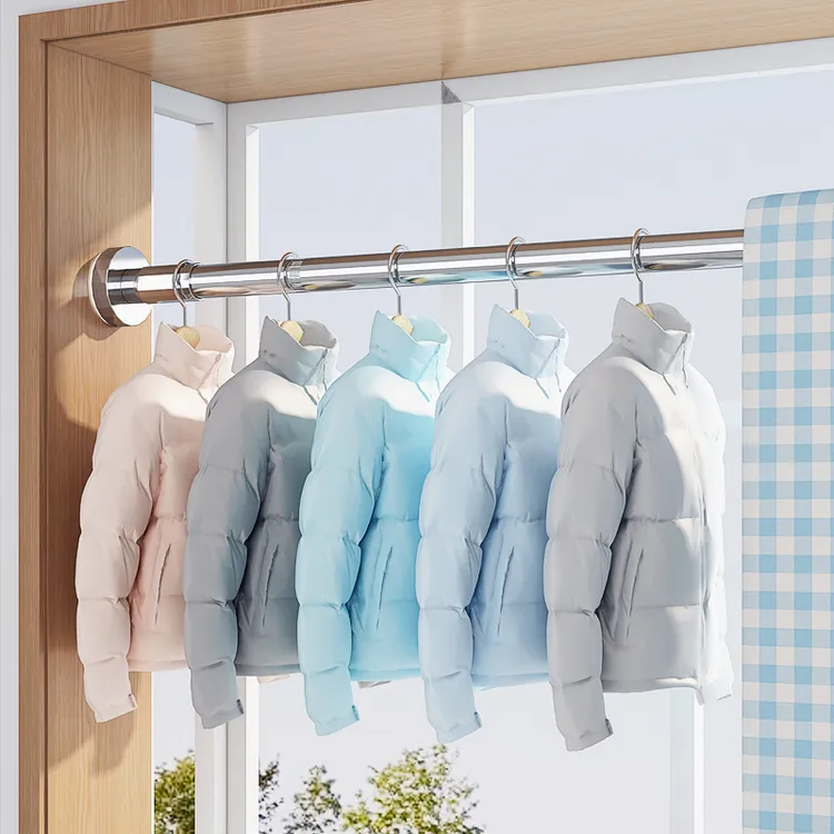 晾衣杆阳台晾衣架不锈钢家用单杆免打孔伸缩晾衣伸缩杆凉衣杆子