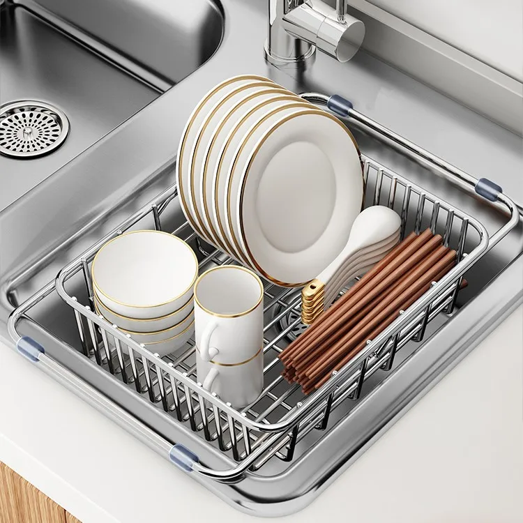 不锈钢家用伸缩沥水篮子水槽置物架洗菜碗架蔬果碗碟收纳沥水神器