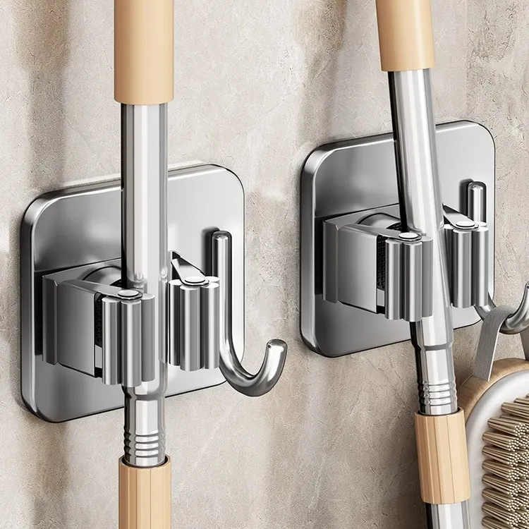 优勤拖把挂钩免打孔卫生间粘钩扫把挂架强力粘胶壁挂式拖布夹收纳