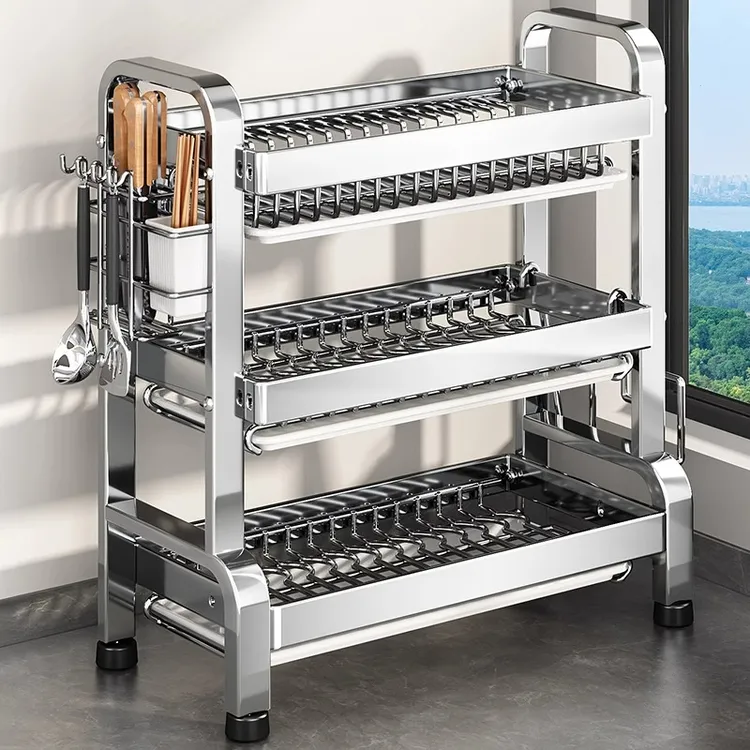 优勤不锈钢小型碗碟收纳架家用多功能厨房置物架放碗筷碗盘沥水架