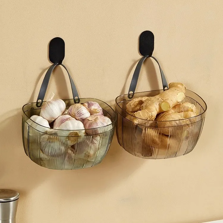 优勤简约葱姜蒜收纳盒家用免打孔壁挂生姜大蒜置物架果蔬收纳篮筐