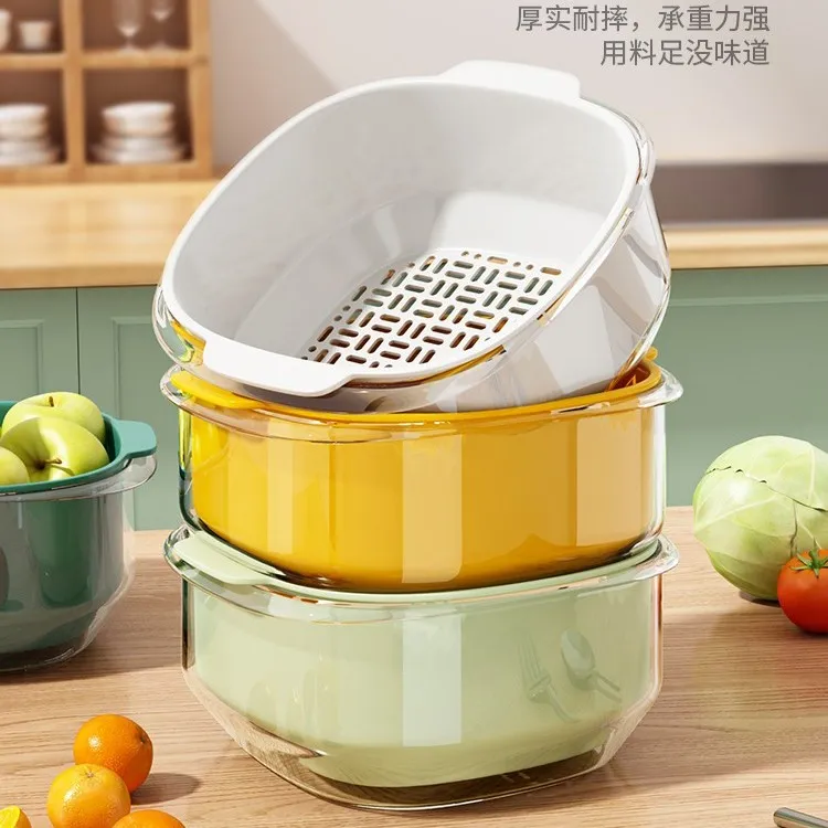 双层洗菜盆沥水篮厨房家用塑料水果盘客厅水槽滤水菜篓水果篮子