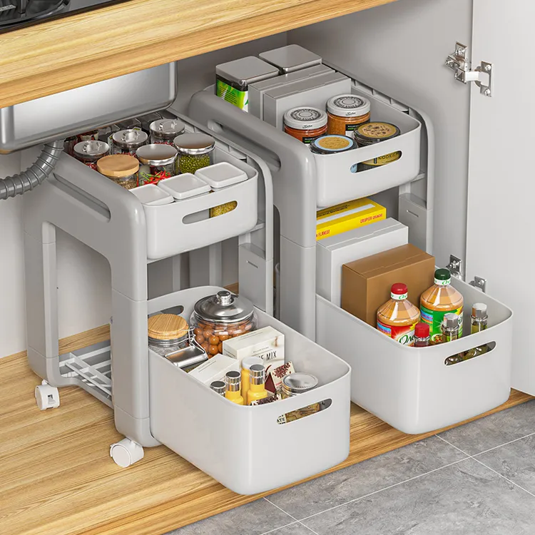 厨房下水槽置物架调料抽拉式水池收纳架子多层橱柜分层架小推车