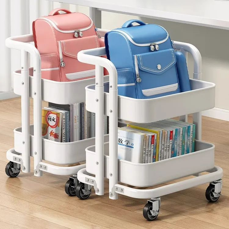 优勤书包置物架书本可移动小推桌下收纳书架带轮落地桌边放包神器
