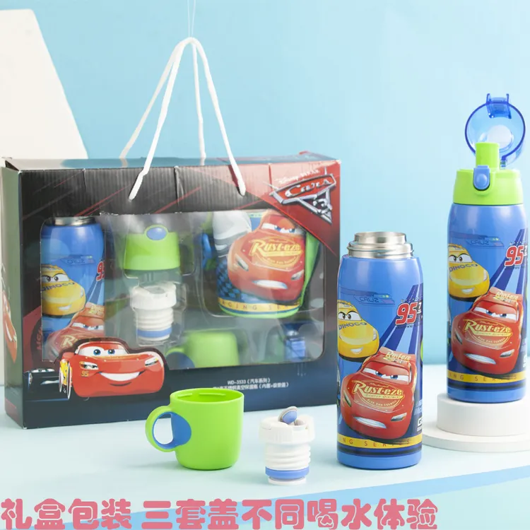 正品迪士尼三盖保温壶食品级材质水杯大容量700ML便携小学生水壶