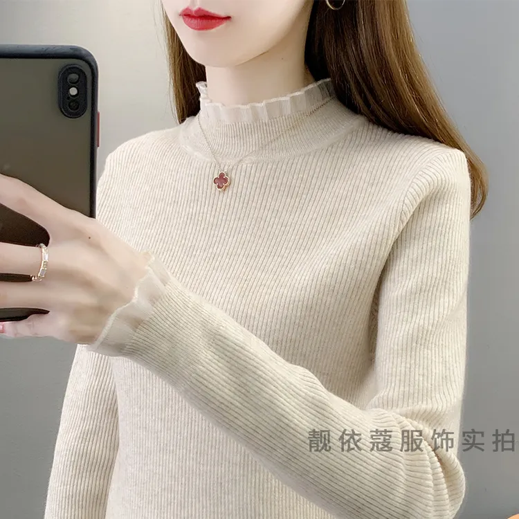 毛衣女士打底衫秋装新款2025年洋气半高领针织衫修身内搭长袖上衣