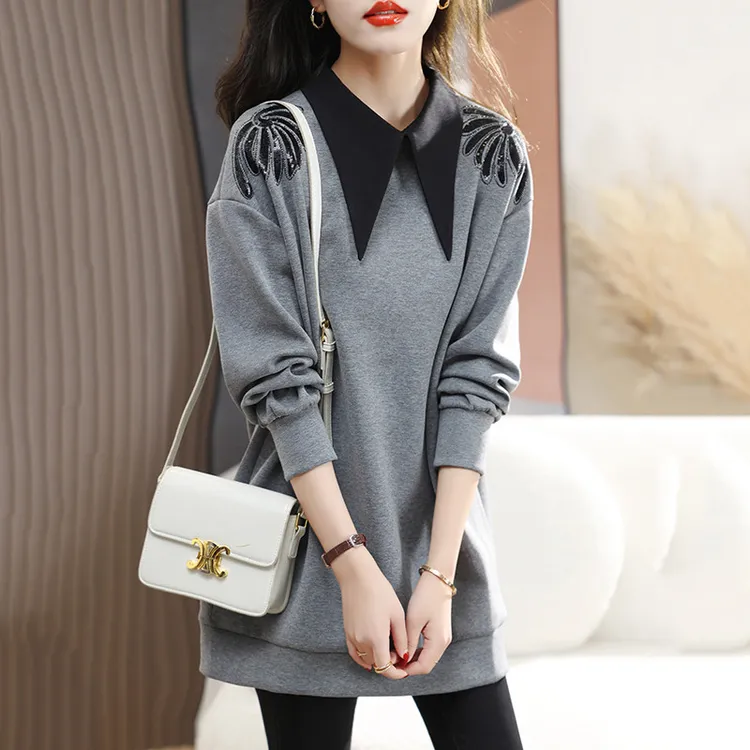 2025年开春新款中长卫衣女士爆款小个子欧货宽松洋气时尚百搭上衣