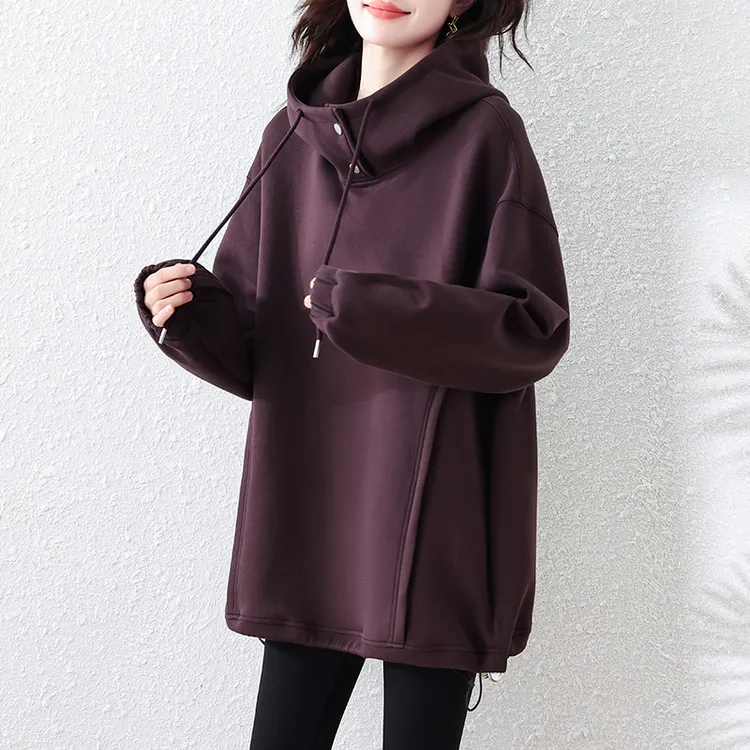 休闲连帽卫衣女春秋2024新款欧货宽松遮屁股时尚洋气显瘦长袖上衣
