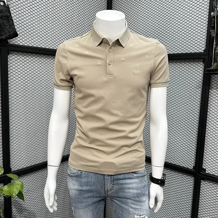 高端刺绣翻领POLO衫男士短袖t恤夏季新款百搭半袖时尚修身上衣男