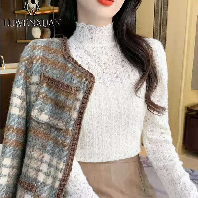 法式磨毛高领蕾丝打底衫秋冬装2025年新款时尚漂亮洋气内搭小衫