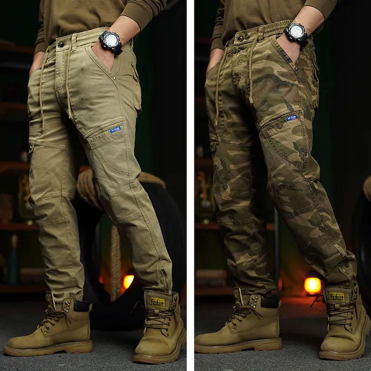 新款秋季痞帅休闲裤男士工装裤户外宽松潮牌弹力迷彩束脚裤男长裤