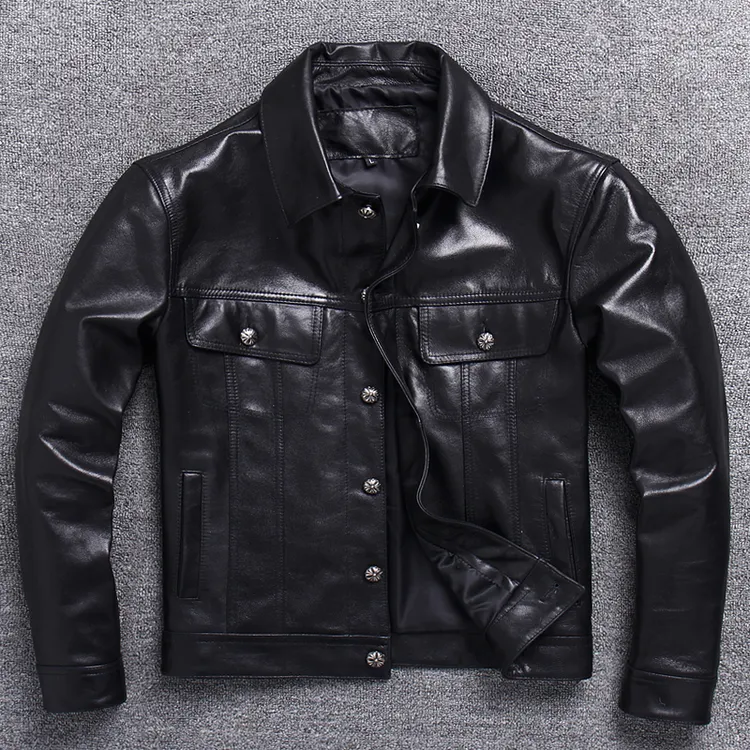 风暴骑士植鞣山羊皮机车皮衣男外套秋冬款潮流时尚翻领皮大衣商务