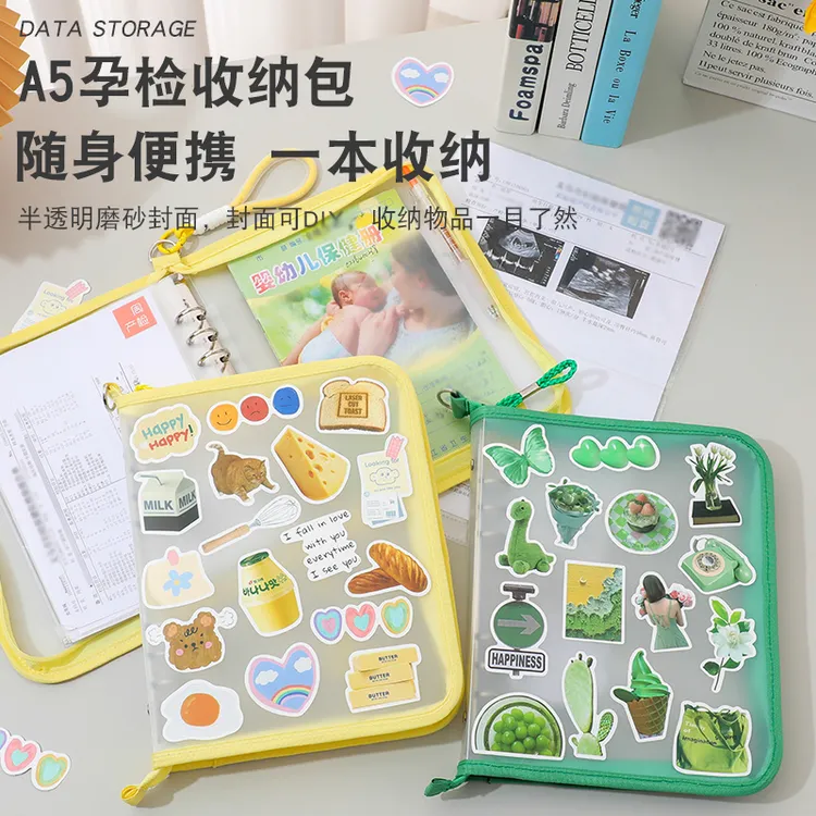 ins产检收纳册透明多功能手提孕期检查B超单孕妈产检本带拉链夹包商品图