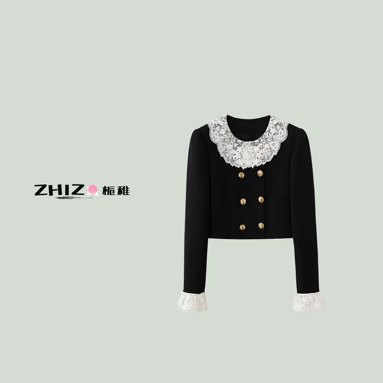 ZHIZ【黑金玫瑰】黑色小香风蕾丝拼接气质百搭千金清冷感贵系衣服