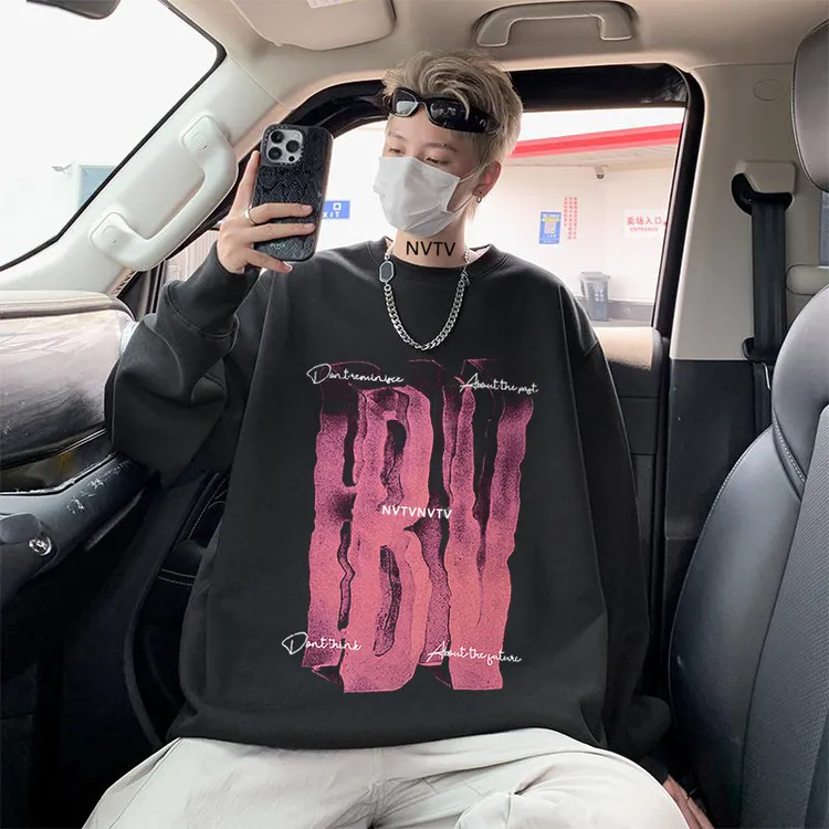 潮牌卫衣男士2024春秋季新款美式复古oversize圆领上衣宽松外套男