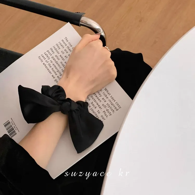 【12.9元2个】黑色缎面蝴蝶结发圈女网红设计感高级感扎头发橡皮筋