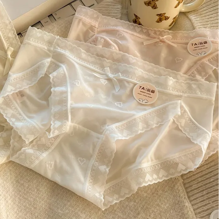 【7A抑菌纯棉裆】甜美纯欲高开叉性感网纱内裤女中腰裸感三角内裤女