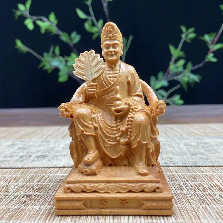 崖柏木雕济公摆件道济和尚降龙伏虎罗汉送礼家居装饰工艺品客厅