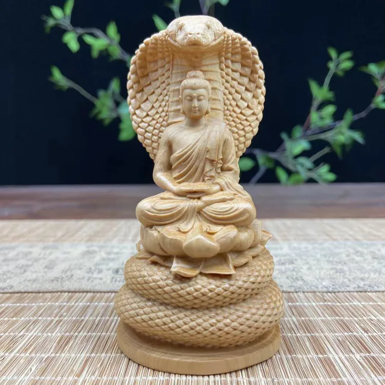 崖柏木雕印度蛇佛释迦摩尼佛人物神像摆件家居车载大日如来工艺品