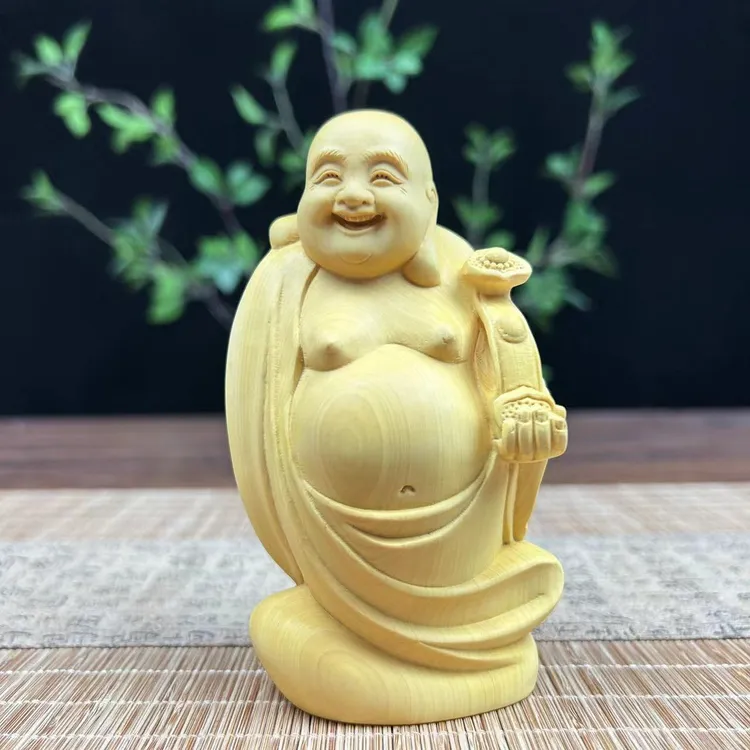 黄杨木雕如意弥勒佛摆件笑佛大肚佛公艺品摆件办公室玄关家居摆件
