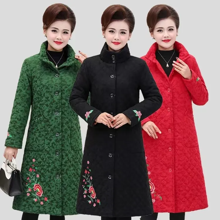 冬季妈妈棉衣加绒加厚长款御寒保暖中老年女装女士国风棉袄妈妈装