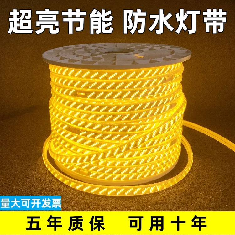 五排led金黄光220V灯带庭院室外家装户外防水客厅家用节能超亮灯