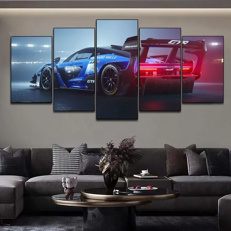 潮牌暴力熊 客厅装饰画兰博基尼GTR跑车汽车挂画酒吧五联组合挂画