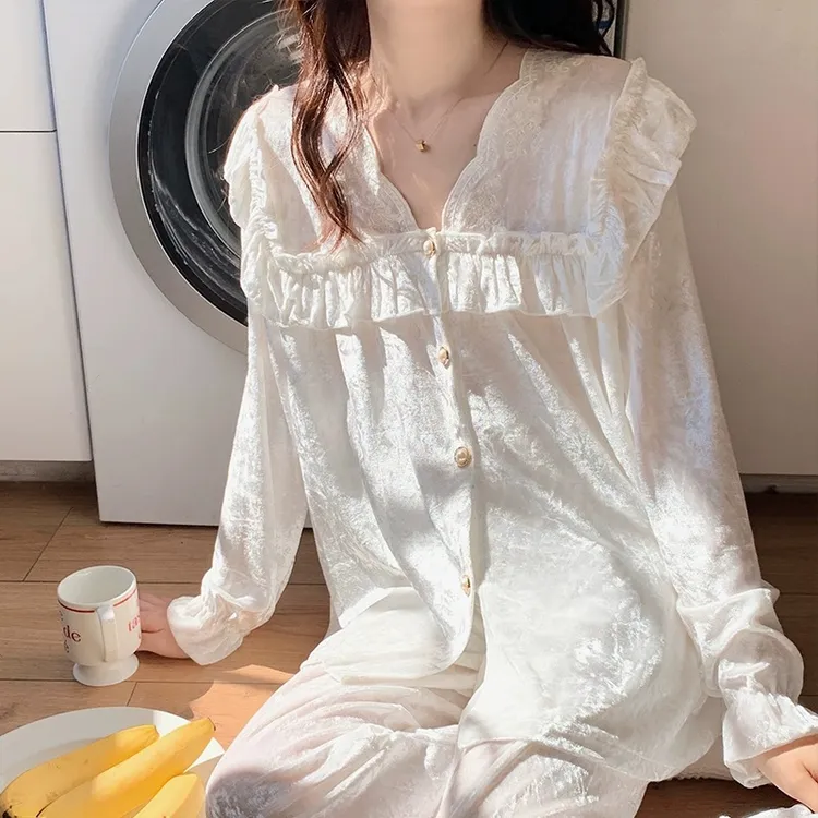 【星】小香风薄款长袖睡衣女春秋可外穿开衫家居服套装88