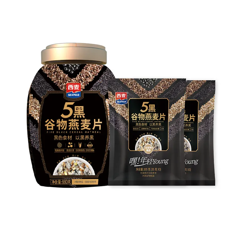 西麦五黑粗粮燕麦片芝麻黑麦健身桶装营养早餐
