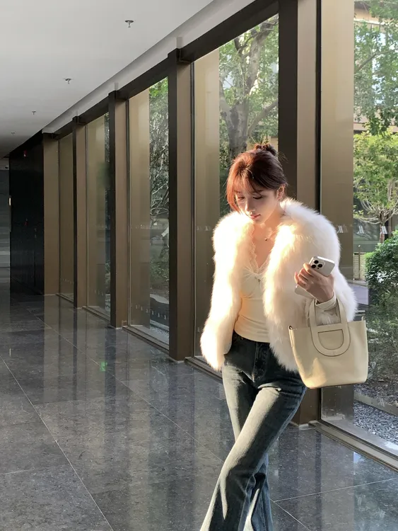 【雾白清秋】高级感气质狐狸毛皮草女冬季时尚名媛纯色皮草81494