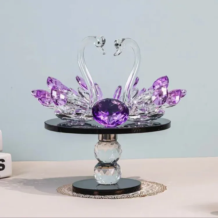 高档高级感旋转天鹅大气轻奢客厅玄关家居装饰摆件磁吸水晶摆件