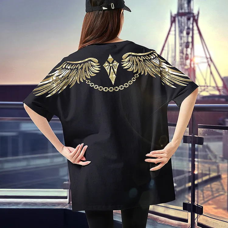 BY潮牌翅膀闪金夏季新款圆领纯棉短袖T恤男女同款情侣宽松爆款