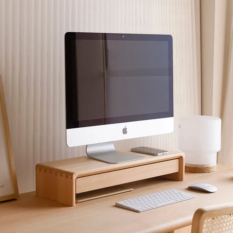 及木收纳显示器实木增高架 底座榉木樱桃木黑胡桃桌面抽屉QT019