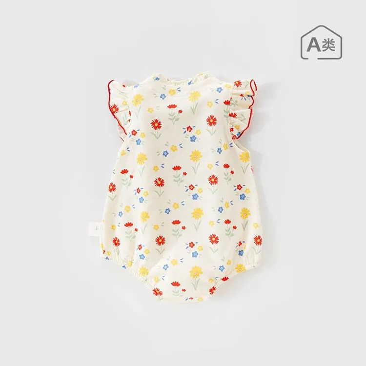 以牵 婴儿纯棉夏装新生儿包屁衣碎花无袖婴儿薄款连体衣三角哈衣
