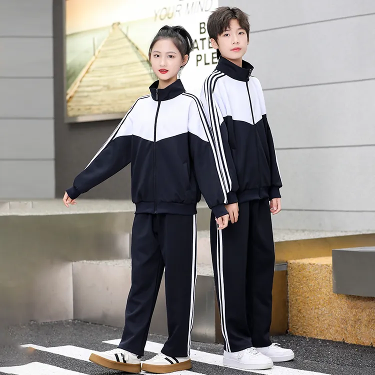 春秋款黑色校服秋冬长袖服装运动套装高中小学生定制校园班服外套