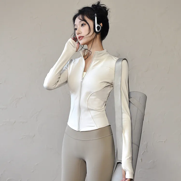 立领瑜伽服女紧身显瘦收腰运动上衣跑步训练普拉提健身外套骑行服