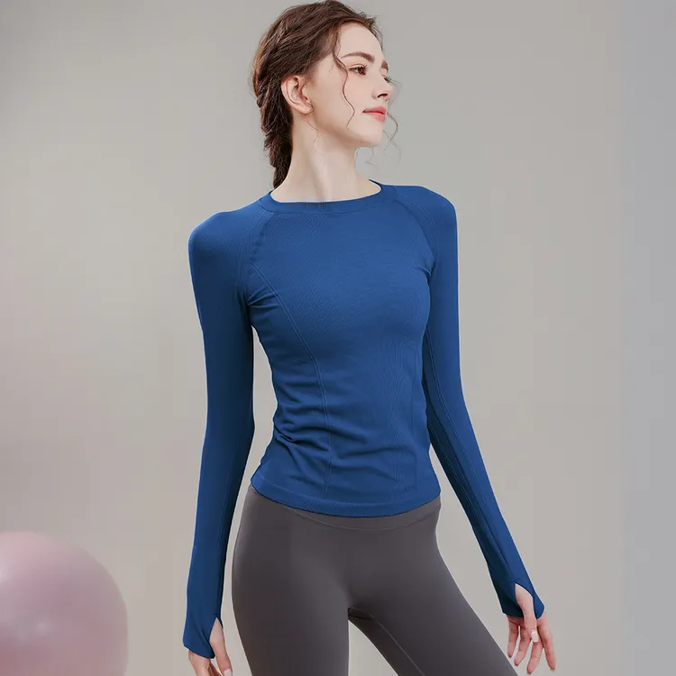 瑜伽服上衣女2025秋冬新款无缝紧身运动长袖跑步普拉提训练健身服
