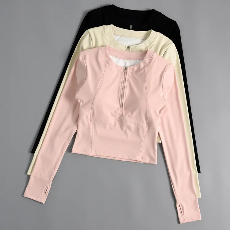 瑜伽服上衣女秋冬带胸垫半拉链显瘦健身衣运动普拉提套装新款长袖
