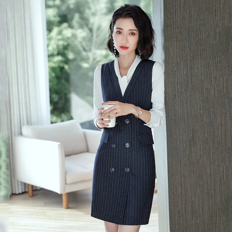 连衣裙女职业装条纹春秋新款时尚气质正装名媛商务OL职场裙工作服