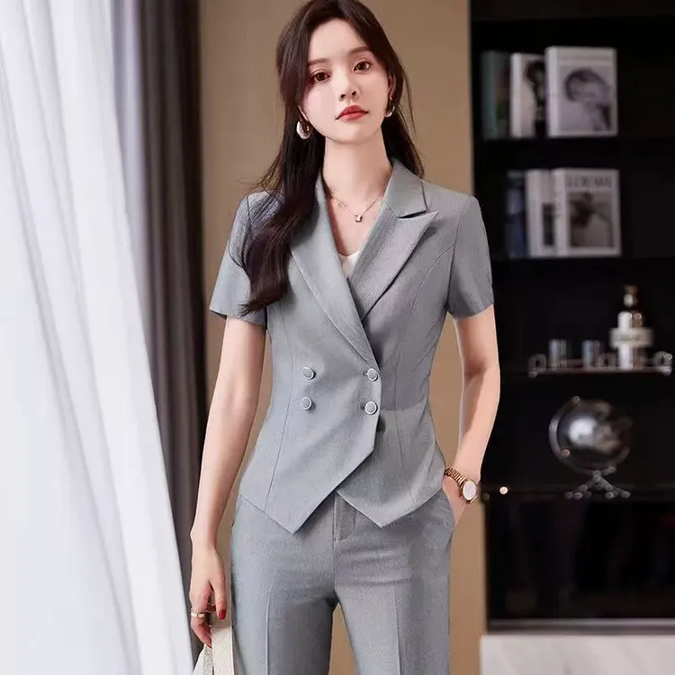 西装套装女夏季薄款2026新款工装制服美容院珠宝店工作服女职业装